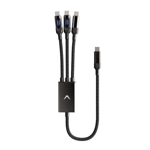 Futurizta Tech Hydra 3in1 Triple USBC 100 W PD FastCharge Cable with Smart Triboost & LED Watt Display  Charge Laptop, Phone & Tablet Simultaneously