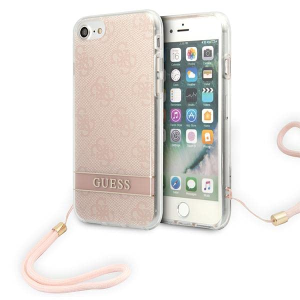 GUESS GUOHCI8H4STP Coque pour iPhone SE 2022/SE 2020/7/8 Rose Rigide Sangle Imprimé 4G
