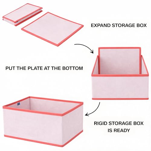 Image of Skrill 8-Piece Foldable Cloth Storage Box Set | Cube Baskets, Bins & Dividers for Closet & Dresser Drawer Organization | Storage for Shirts, Pants, Underwear, Bras, Inners, Socks & More - Pink