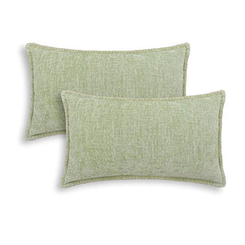 CaliTime Throw Pillow Cases Pack of 2 Cotton Thread Stitching Edges Solid Dyed Soft Chenille Cushion Covers for Couch Sofa Home Farmhouse Decoration 30cm x 50cm Sage