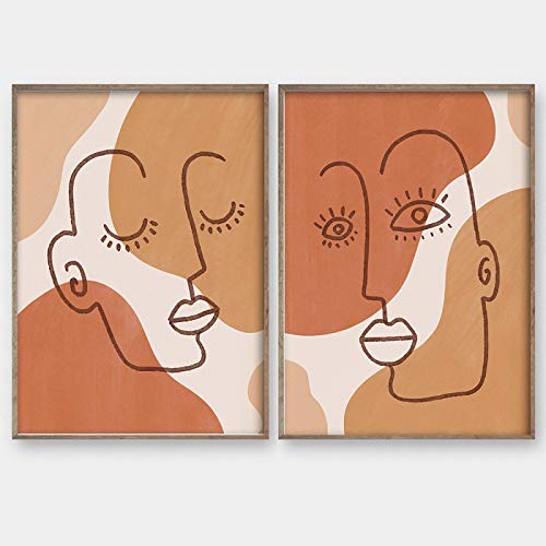 Affiche abstrait femme visage scandinave en toile 50x60cm de style nordique épuré