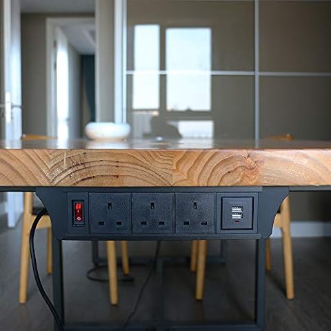 Zeshan Under Desk Cable Management Cable Tidy Desk Power with 3 UK Plug 2 USB,Don't Need Cut Hole, Cord Length 59inch Cover