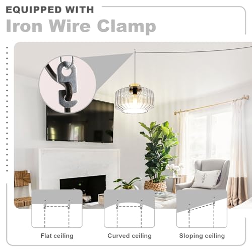 Image of Clear Plug in Chandelier Corded Ceiling Hanging Light Gold Kitchen Island Pendant Light with Corded On /Off Switch Plug in Light Fixtures for Bedside Dining Room