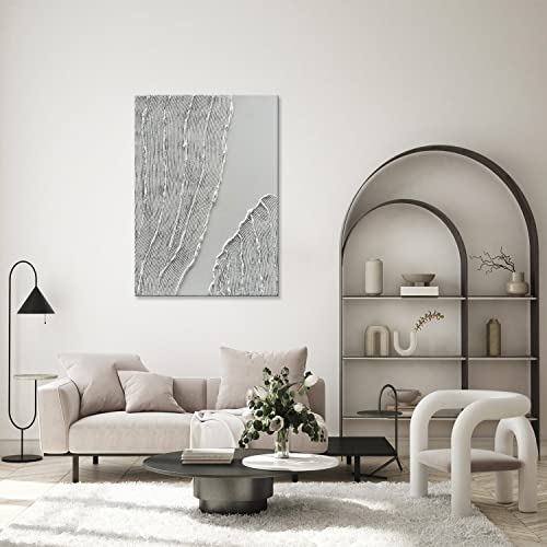 Eonzeun Abstract Canvas Wall Art 28X40 Inch,Hand Painted White Thick Textured Oil Painting On Canvas,Modern Minimalist Vertical Wall Painting Artwork For Home Decor #TOP3