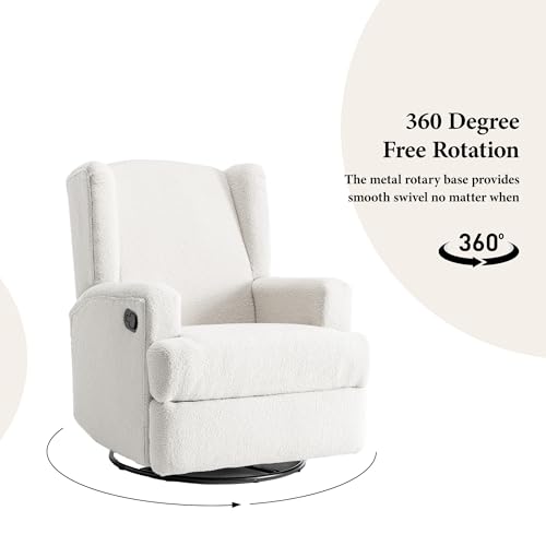 Image of Swivel Rocker Recliner Chairs Set of 2, 360 Swivel Wingback Recliner Chairs for Adults, Upholstered Boucle Fabric Glider Rocking Chair with High Back, Deep Seat for Living Romm Bedroom, Beige