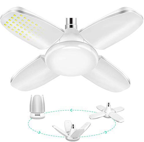 Eleganted B22 Bajonett LED Garagenleuchte, Tageslicht Weiß 60W 6000K 6000Lm Verformbare Shopleuchte mit 4 verstellbaren Paneelen, LED Deckenleuchte, für Garagen, Keller, Werkstatt, Lager Cover