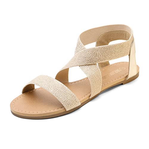 Image of DREAM PAIRS Women's Elastic Ankle Strap Flat Sandals Summer Dressy Shoes Cute Strappy Gladiator Sandals
