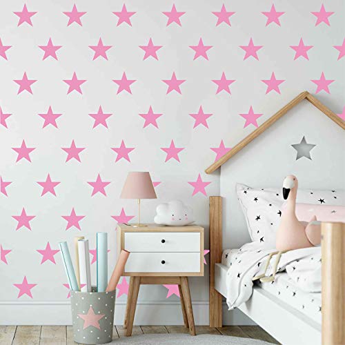 DXLING Juego de 48 calcomanías de vinilo para decoración de pared de estrellas blancas, arte para niños, decoración de habitación de bebé, papel tapiz mural D399 (rosa)