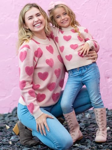 Family Matching Valentine Sweater Long Sleeve Round Neck Heart Print Pullovers Knit Tops3
