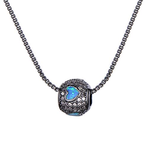 Collier pendentif rond d'exception en opale bleue et cristaux de zircon