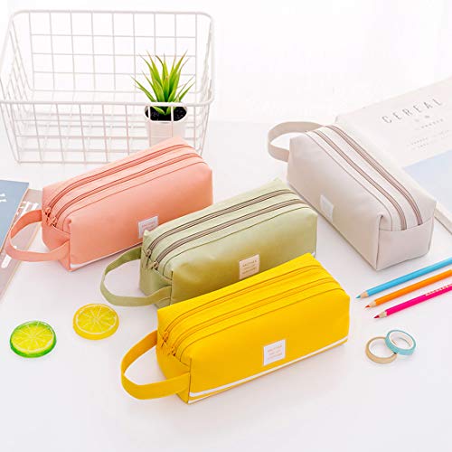 Isuperb Portable Pencil Case Large Capacity Dual Zipper Organizer Storage Pouch Pen Bag Compartments Cosmetic Bags For Office Women #TOP6