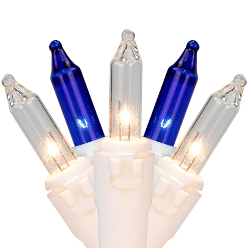 35-Count Blue and Clear Mini Christmas Light Set - 7' White Wire