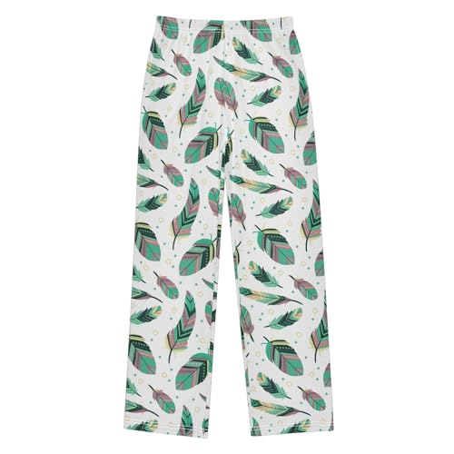ZZXXB Ethnic Feathers Boys Long Pants Soft Trousers Elastic Waist Kids Lounge Bottoms with Pockets S-XL