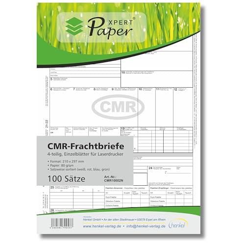 CMR lettres de fret A4 par 100 liasse de 4 feuillets transport