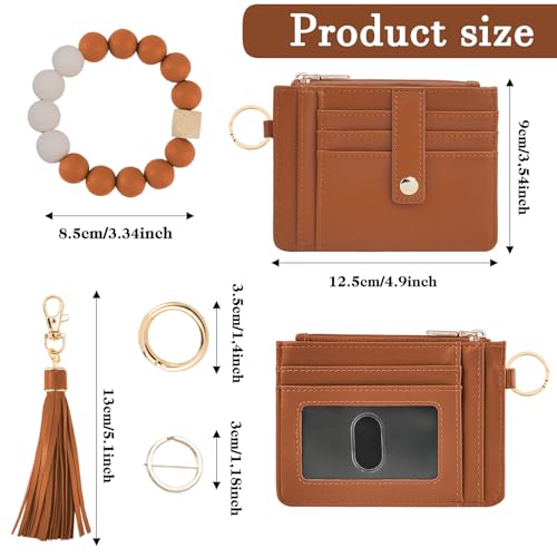 Image of KNGITRYI Wristlet Wallet for Women,RFID Keychain Wallet with Beaded Strap | 8 Card Slots,ID Window,Zipper Pocket,Leather Tassel,Compact Design