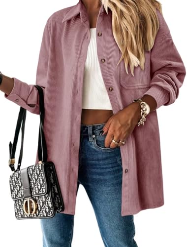 Image of Magritta Womens Shirts Button Down Long Sleeve Collared V Neck Oversized Blouses Tops with Pockets