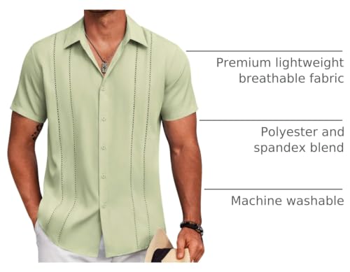 Image of COOFANDY Mens Cuban Guayabera Shirt Short Sleeve Button Down Shirts Summer Beach Vacation Shirts