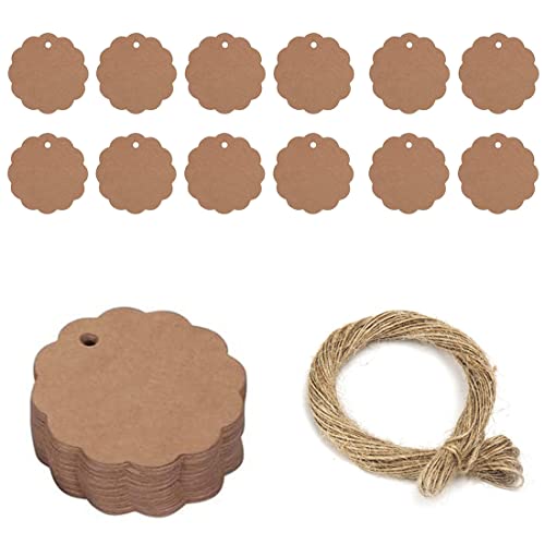 SHANHUHAI Paquete de 100 Etiquetas de Regalo, Papel Kraft, 4cm, Etiquetas de Papel Kraft, Patrón con Cordel, Para Regalos de Boda, Manualidades Cover