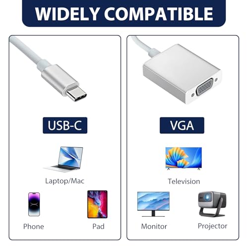 PaYuanRaoTi USB C auf VGA Adapter, 15cm, TYP C Auf VGA Konverter V-GA Auf U-SB C Adapter Für Geräte Mit U-SB C Anschluss Zu V-GA Monitor Projektor Erweiterte Anzeige