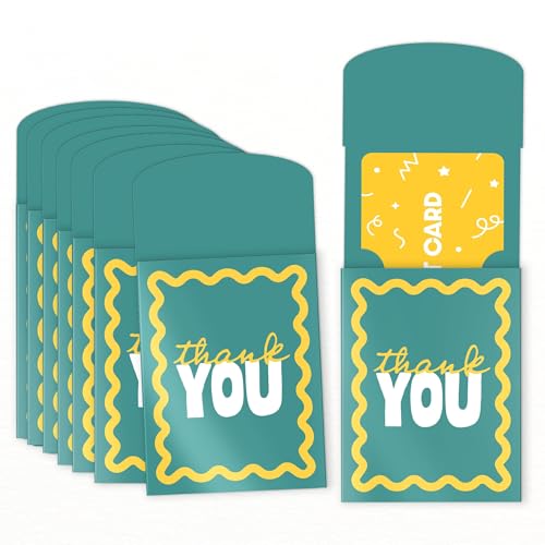 Big Dot of Happiness Teal Green and Yellow Wavy Thank You Gift Card Holders with Envelopes, Cash Money Holders and Gift Card Sleeves, Retro Stationery Nifty Gifty Pack - Set of 8