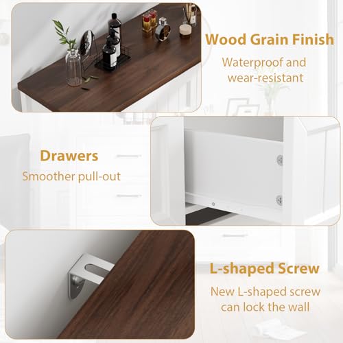 Jocoevol 5 Drawer Dresser for Bedroom - Farmhouse 44.9\" Tall Chest of Dresser with Large Storage, Rubst Wood Construction for Living Room, Hallway & Entryway - White (White & Brown)