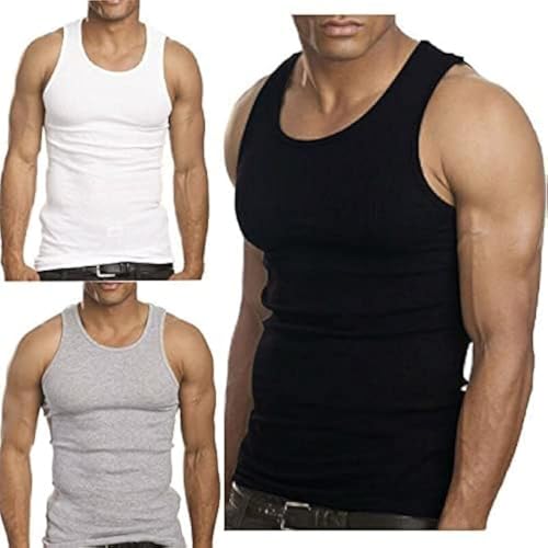 Goyoma 3 Packs Mens 100% Cotton Tank Top...