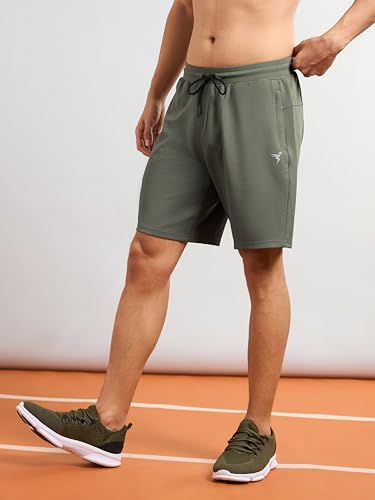 Image of TECHNOSPORT Men Solid Slim Fit Sports Shorts TS Flexi Polyester Mid Rise Drawstring Shorts Pant for Men Pockets Gym Workout Running Joggers Casual Quick Dry