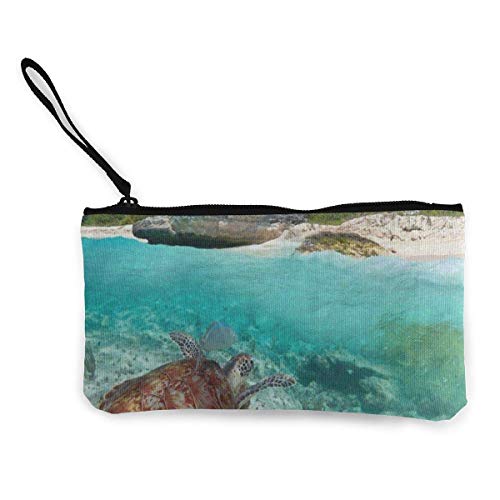 Preisvergleich Produktbild Unisex-Portemonnaie, Münzbeutel, Segeltuch, tropischer Strand, Ozean, Meeresschildkröte, mit Reißverschluss, für Bargeld, Bank, Auto, Reisepass