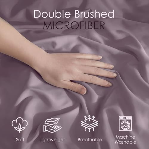 Image of Hearth & Harbor King 3Pc Microfiber Duvet Cover Set, Dusty Purple, Soft Brushed, Button Closure, 104x90 inches, 2 Shams | Soft Double Brushed Bedding Set, Button Closure, 1 Duvet Cover 104x90 Inches, 2 Pillow Shams