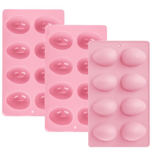 3Pcs 8-Cavity Easter Silicone Egg Molds, Egg Shaped Cake Pop Mold, Baking Supplies for Making Chocolate Jello Candy Dessert Muffin Mousse Pastry (Pink)
