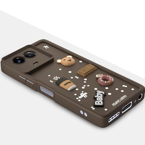 Image of Bintage Cute Fun Taddy Cartoon 3D Ball Bear Milk Donut Coffee Cup Silicon Case Full Body & Camera Protection Back Cover Compatible for Realme C67 5G - Brown