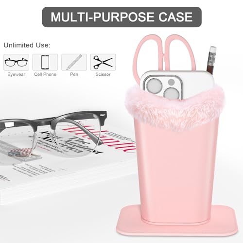 Image of Eyeglasses Holder,Plush Lined PU Leather Pattern Stand Case with Magnetic Base,Unisex for Women Men