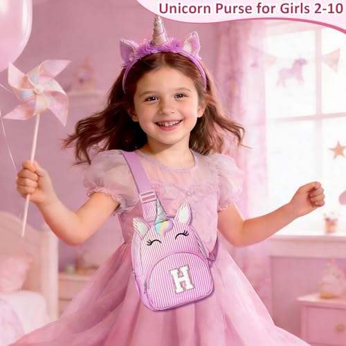 Image of COSHAYSOO Pink Girls Purse Unicorn Waist Pack Crossbody Sling Bag, Cute Personalized Easter Basket Stuffers Birthday Gifts for Kids Girl 3-8 Daughter Granddaughter Niece Initial Monogrammed Letter H