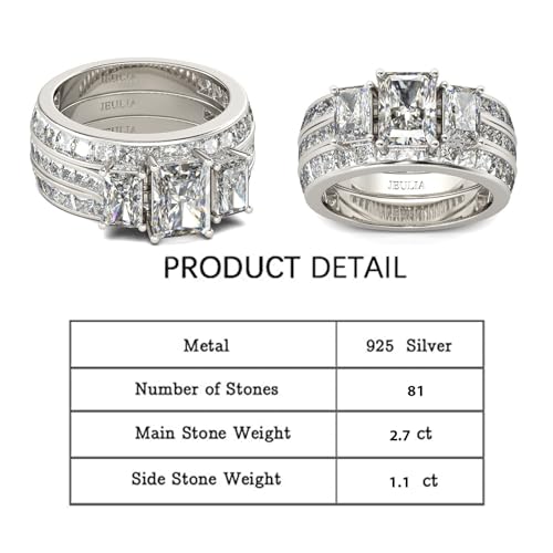 Jeulia 3PC Bridal Ring Sets for Women Three Stone Radiant Cut Engagement Rings Sterling Silver Wedding Band Interchangeable Rings Promise Anniversary with Jewelry Box2