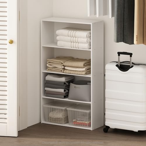 Image of Furinno Reed Closet Organizers and Storage, 4-Tier Closet Organizer, Open Shelf Closet Storage, for Wardrobe, Bedroom, Living Room, White