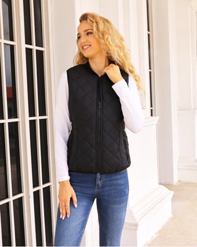 Fuinloth Women's Lightweight Quilted Vest with Rib Collar