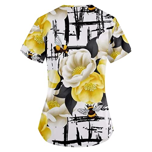 OIOLOYJM Printed Scrub Tops Women Short Sleeve V Neck Plus Size Scrubs for Womens Nursing Uniforms Shirts with Pockets