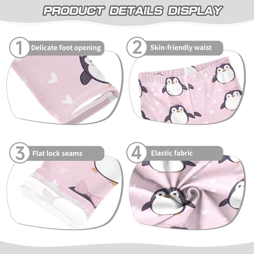 Wusikd Cute Penguins Girls' Leggings Toddler Doodles Bows Pink Kids Yoga Pants Dance Active Tights 4T3