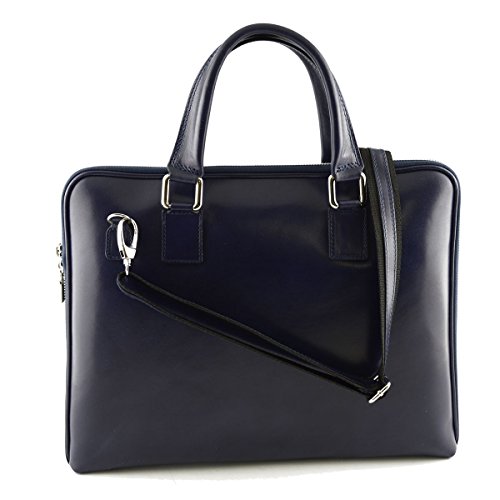 Cartable en cuir véritable bleu idéal pour le bureau et les réunions