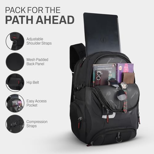 Image of Half Moon Extra Large 60L Rucksack Travel Backpack Bag for Man Waterproof Trekking Bag for Men with Rain Cover & 17-Inch Laptop Luggage Bags for Mens Hiking & Tourist Bag for Men (Black & Red)