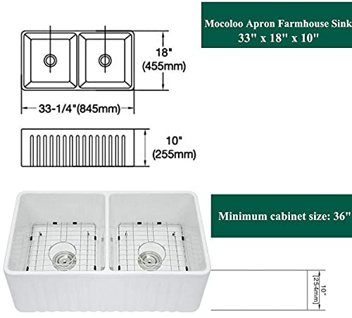 White Farmhouse Sink - Mocoloo 33 Inch Double Bowl White Kitchen Sink Apron Front Ceramic Porcelain Fireclay Farm Deep Sinks 50/50 #TOP5