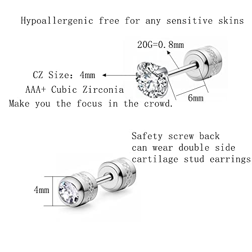 Hypoallergenic double sided diamond Stud Earrings For Womens Men Secure Safety Screw back Cartilage CZ Stud Earrings2