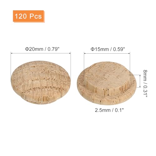 Image of uxcell 120 Pcs 0.59 x 0.79 Inch Wood Hole Plugs, Wooden Screw Hole Cover, Wood Pocket Button Plug for Chair Stair Craft Furniture Woodworking