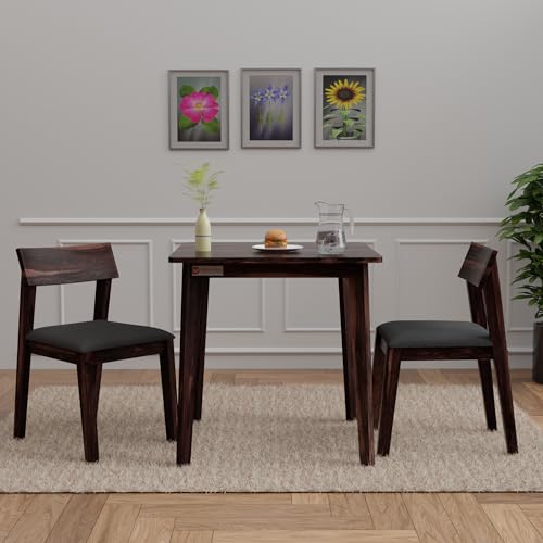 Image of DRIFTINGWOOD Liana 2-Seater Sheesham Wood Dining Table Set � in Walnut Finish with Table & 2 Cushioned Chairs � Ideal for Small Kitchens & Compact Living Spaces � Assembly Required (Gray)