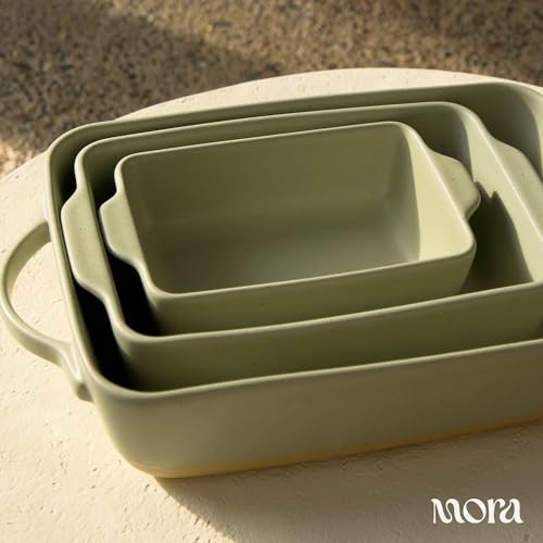 Image of Mora Ceramic Baking Dish with Handles For Casserole, Lasagna, Gratin, Broiling, Roasting, and Baking. Large 9x13 in Pan, Extra Deep - Porcelain Serving Bakeware from Oven to Table. Freezer Safe - Thyme