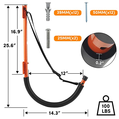 Wtmore Kayak Storage Rack, Kayak Wall Mount Hooks, Heavy Duty Kayak Hooks With Straps, 100 Lb Capacity, Kayak Rack For Garage, Outdoor Storage Canoe Kayak Paddle Board Snow Board Surfboards, Orange #TOP1