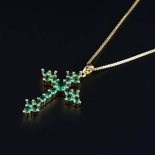 RIZILIA 18K Yellow Gold Plated Women's Cross Necklace, Round Cut CZ [Multiple Colors Available] Cross Pendant Necklace for Women, Trendy Jewelry Gift for Women3