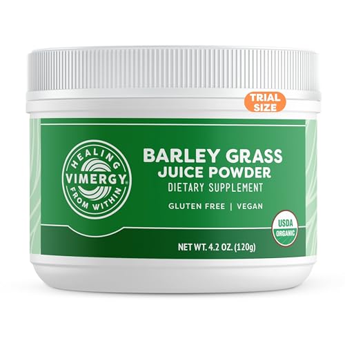 Vimergy Barley Grass Juice Powder Dietary Supplement - 0.8g per Serving (150 Servings) – Clean Superfood Formula – Promotes Cardiovascular Health* – Organic, Vegan & Gluten-Free – Travel Size 120g
