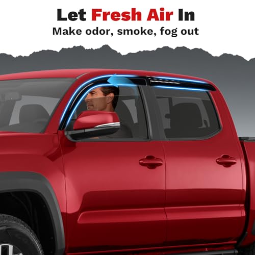 Image of Canvcle Tacoma Rain Guards - Window Visors for Toyota Tacoma Double Cab 2016-2023,Outside-Mount Tape-On Side Window Wind Deflectors for Tacoma Accessories,Vent Visors Shades Rainproof Black 4PCS
