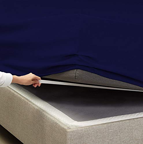 Image of YRM Bedding's Navy Blue 600-TC Oraganic Cotton 4 Pcs King Size Bedsheet Fitted (72 inchx78 inch), Flat (102 inchx108 inch) and Pillow Cover (18 inchx28 inch) Feet for 4 inch and 8 inch Inch Mattress